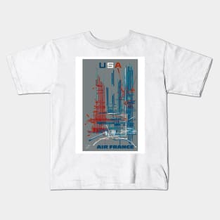 Vintage Travel Poster Air France USA Airline Kids T-Shirt